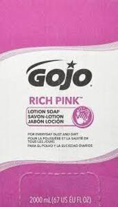 DESCRIPTION: (2) ANTIBACTERIAL LOTION SOAP RICH PINK BRAND/MODEL: GOJO #GOJ7220 INFORMATION: RICH PINK RETAIL$: $25.00 TOTAL SIZE: 2000 ML QTY: 2