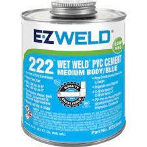 DESCRIPTION: (4) BLUE SOLVENT CEMENT BRAND/MODEL: EZ WELD #5E530 RETAIL$: $4.61 EA SIZE: 8 FL OZ QTY: 4