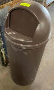 DESCRIPTION: BROWN PLASTIC TRASH CAN W/ DOME LID, ADDITIONAL INFORMATION NEW LOCATION: BAY 6 QTY: 1