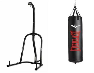 DESCRIPTION: LOT OF (1) HEAVY BAG STAND & BAG BRAND/MODEL: EVERLAST/4812BDTC,454373 INFORMATION: BLACK & RED RETAIL$: STAND: $129.99/BAG: $97.00 SIZE: