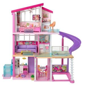 DESCRIPTION: (1) DREAMHOUSE DOLLHOUSE BRAND/MODEL: BARBIE/GNH53 INFORMATION: WITH POOL & SLIDE /70-PIECES/8-ROOMS RETAIL$: 199.99 SIZE: 15.5"L X 47.2"