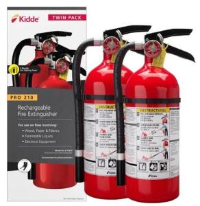 DESCRIPTION: (1) PACK OF (2) FIRE EXTINGUISHER BRAND/MODEL: KIDDE/21029307 INFORMATION: DRY CHEMICAL/DISCHARGE TIME: 13-15 SECS RETAIL$: 89.97 PER PK