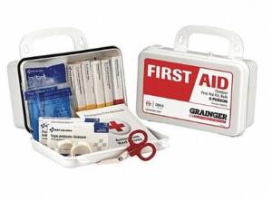 DESCRIPTION: (3) FIRST AID KIT BRAND/MODEL: GRAINGER/59290 INFORMATION: PEOPLE SERVED: 1-10/WHITE/66-COMPONENTS RETAIL$: 22.89 EACH SIZE: 5"HX 3"W X 8