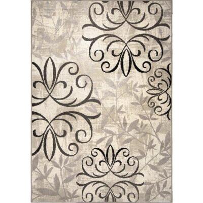 DESCRIPTION: (1) IRON FLEUR AREA RUG BRAND/MODEL: BETTER HOMES & GARDEN/02294A INFORMATION: BEIGE/CHEVRON TWISTED SISTERS GRAY RETAIL$: 397.90 SIZE: 9