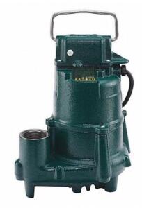 DESCRIPTION: (1) SUBMERSIBLE SUMP PUMP BRAND/MODEL: ZOELLER/N98 INFORMATION: GREEN/MAX HEAD: 25'/CAST-IRON RETAIL$: 345.29 SIZE: 12"H X 10-1/8"BODY DI