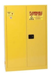 DESCRIPTION: (1) FLAMMABLE LIQUID CABINET BRAND/MODEL: EAGLE/1947X INFORMATION: YELLOW/2-DOOR/CAPACITY: 45 GAL/DAMAGED, SEE FOR INSPECTION RETAIL$: 1,