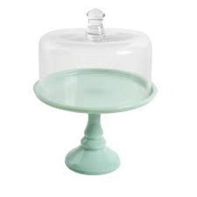 DESCRIPTION: (1) CAKE STAND WITH GLASS LID BRAND/MODEL: PIONEER WOMAN INFORMATION: TIMELESS BEAUTY RETAIL$: $50.00 EA SIZE: 10" QTY: 1