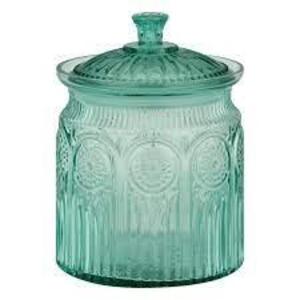 DESCRIPTION: (1) GLASS COOKIE JAR BRAND/MODEL: PIONEER WOMAN INFORMATION: TURQUOISE RETAIL$: $30.00 EA SIZE: 9.45 in. x 12.60 in. x 9.50 QTY: 1