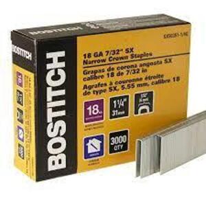 DESCRIPTION: (2) BOXES OF NARROW CROWN STAPLES BRAND/MODEL: BOSTITCH # SX50351-1/4G RETAIL$: $47.50 EA SIZE: 1/4 G QTY: 2