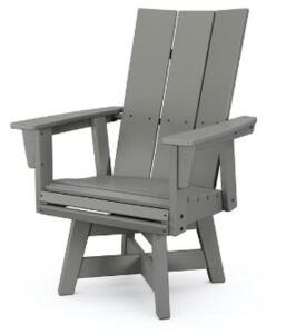 DESCRIPTION: (1) CURVEBACK ADIRONDACK DINING CHAIR BRAND/MODEL: POLYWOOD/ADDSV620GY INFORMATION: SLATED GRAY/SWIVEL RETAIL$: 579.00 SIZE: 39.88"H X 28