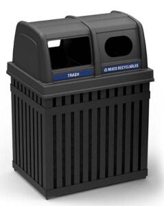 DESCRIPTION: (1) DOUBLE TRASH-RECYCLING RECEPTACLE BRAND/MODEL: ARCHTEC/72720199 INFORMATION: STEEL/BLACK/2-BINS/MISSING TOP, MUST COME INTO INSPECT R