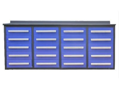 STEELMAN 7' STORAGE CABINETS WITH WORKBENCH- 20 DRAWERS (BLUE)