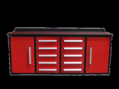 STEELMAN 7' STORAGE CABINETS WITH WORKBENCH- 10 DRAWERS (RED)