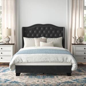 BLACK CARLIE TUFTED UPHOLSTERED LOW PROFILE STANDARD BED