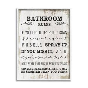 BATHROOM RULES FUNNY WORD WOOD TEXTURED DESIGN - FLOATER FRAME GRAPHIC ART