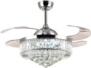 MODERN CRYSTAL CEILING FAN WITH LIGHT RETRACTABLE BLADES