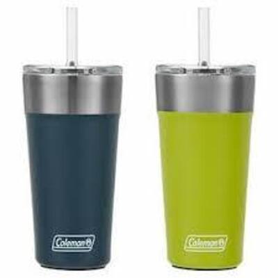 DESCRIPTION: (1) SET OF (2) STAINLESS STEEL TUMBLER BRAND/MODEL: COLEMAN INFORMATION: YELLOW AND BLUE RETAIL$: $20.00 EA SIZE: 20 OZ QTY: 1