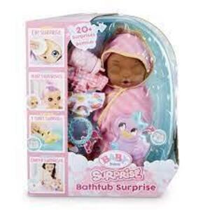 DESCRIPTION: (1) BATHTUB SURPRISE PINK SWADDLE PRINCESS WITH 20 SUPRISES BRAND/MODEL: BABY BORN SURPRISE RETAIL$: $100.00 EA QTY: 1