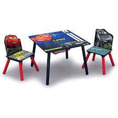 DESCRIPTION: (1) PIXAR CARS 3 PIECE TABLE AND CHAIR SET BRAND/MODEL: DELTA #TT89576CR INFORMATION: CARS RETAIL$: $84.99 EA QTY: 1