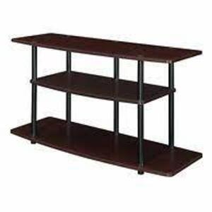 DESCRIPTION: (2) NO TOOL 3 TIER WIDE TV STAND BRAND/MODEL: CONVENIENCE CONCEPTS INFORMATION: CHERRY RETAIL$: $70.00 EA SIZE: SCREEN SIZE 43 IN QTY: 2