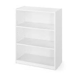 DESCRIPTION: (1) 3 SHELF BOOKCASE BRAND/MODEL: MAINSTAYS INFORMATION: WHITE RETAIL$: $30.00 EA SIZE: 31 IN QTY: 1