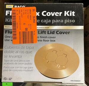 (3) RACO ROUND FLOOR BOX COVER KIT WITH TWO LIFT LIDS - FOR USE WITH 5511 FLOOR BOX, SOLID BRASS