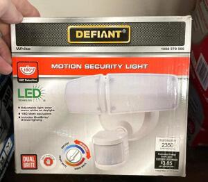 DEFIANT 180-DEGREE WHITE MOTION ACTIVATED OUTDOOR INTEGRATED LED TWIN HEAD FLOOD LIGHT WITH ADJUSTABLE COLOR TEMPERATURE