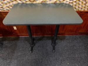 DESCRIPTION: 48" X 30" COMPOSITE TOP TABLE W/ DOUBLE PEDESTAL PUB BASES. SIZE 48" X 30" X 42" T LOCATION: SEATING QTY: 1