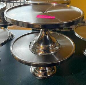 DESCRIPTION: (2) 13" STAINLESS CAKE STAND / PIZZA TRAY STAND SIZE 13" LOCATION: SEATING THIS LOT IS: SOLD BY THE PIECE QTY: 2