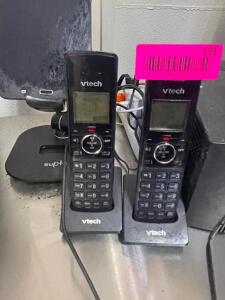 DESCRIPTION: (2) VTECH CORDLESS PHONES W/ BASES. BRAND / MODEL: VTECH LOCATION: KITCHEN THIS LOT IS: ONE MONEY QTY: 1