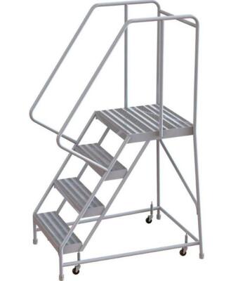 DESCRIPTION: (1) ROLLING LADDER BRAND/MODEL: BALLYMORE/WLAR104164-D4 INFORMATION: 4-STEPS/GRAY/RIBBED TREAD RETAIL$: 670.00 SIZE: 44"D X 16"STEP WIDTH