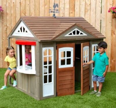 DESCRIPTION: (1) COUNTRY VISTA PLAYHOUSE BRAND/MODEL: KIDKRAFT/P280097 INFORMATION: BROWN/2-BENCHES/CHALKBOARD & CLOCK RETAIL$: 649.99 SIZE: 61.5" X 5