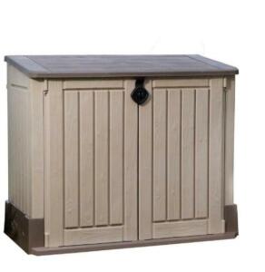 DESCRIPTION: (1) STORE-IT-OUT SHED BRAND/MODEL: KETER/249396 INFORMATION: BROWN/WEATHER-RESISTANT/CAPACITY: 30 CU-FT RETAIL$: 189.99 SIZE: 28"H X 52"L