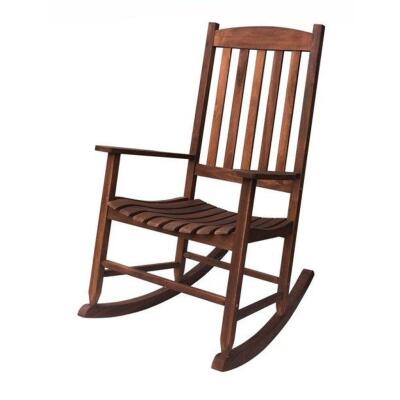 DESCRIPTION: (2) WOODEN PORCH ROCKING CHAIRS BRAND/MODEL: MAINSTAYS/RC1000003-01 INFORMATION: DARK BROWN/WOODEN/WEATHER RESISTANT RETAIL$: $124/EA SIZ