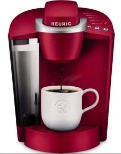 DESCRIPTION: (1) K-CLASSIC SINGLE SERVE POD COFFEE MAKER BRAND/MODEL: KEURIG/RHUBARB INFORMATION: RED/SERVES: 6,8, & 10 OZ RETAIL$: 109.99 SIZE: 14.32