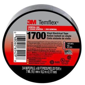 DESCRIPTION: (6) TEMFLEX ELECTRICAL TAPE BRAND/MODEL: 3M/1700C INFORMATION: GRAY/TEMP RANGE: 32 TO 176F RETAIL$: 13.02 PER LOT SIZE: 3/4" X 60' QTY: 6