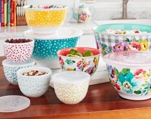 DESCRIPTION: (1) MELAMINE BOWL SET BRAND/MODEL: PIONEER WOMAN/PW4206302214030 INFORMATION: SWEET ROMANCE/18-PIECES RETAIL$: 52.99 QTY: 1