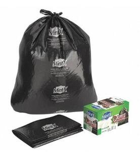 DESCRIPTION: (1) PACK OF (100) RECYCLED TRASH BAGS BRAND/MODEL: MINT-X/MX4347STB INFORMATION: BLACK/RODENT-REPELLENT/UNSCENTED RETAIL$: 55.89 PER PK O