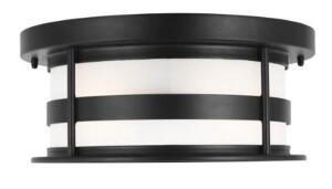 DESCRIPTION: (1) WILBURN ETCHED GLASS SHADE BRAND/MODEL: SEA GULL LIGHTING/7890902-12 INFORMATION: SATIN BLACK/2-LIGHT/FLUSH MOUNTED RETAIL$: 239.96 S