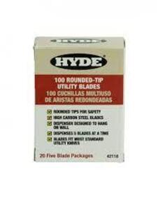 DESCRIPTION: (2) ROUND POINT SAFETY BLADE (100) PACKS BRAND/MODEL: HYDE #42118 RETAIL$: $30.00 EA QTY: 2