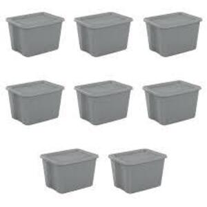 DESCRIPTION: (8) STORAGE TOTES BRAND/MODEL: STERILITE #2186 INFORMATION: WHITE RETAIL$: $50.00 EA SIZE: 18 GALLON QTY: 8