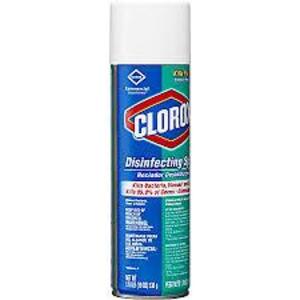 DESCRIPTION: (6) DISINFECTING SPRAY BRAND/MODEL: CLOROX RETAIL$: $6.49 EA SIZE: 19 OZ QTY: 6