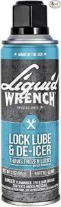 DESCRIPTION: (6) LOCK LUBRICANT AND DE-ICER BRAND/MODEL: LIQUID WRENCH # LLDO3 RETAIL$: $27.99 TOAL SIZE: 3 OZ QTY: 6