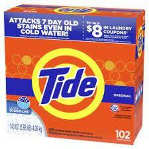 DESCRIPTION: (1) POWDER LAUNDRY DETERGENT BRAND/MODEL: TIDE RETAIL$: $20.94 EA SIZE: 102 LOADS QTY: 1