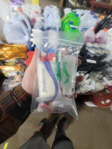 DESCRIPTION: (6) PACKS OF TOILETRIES INFORMATION: TRAVEL TOOTHBRUSH, SOAP, RAZOR, ECT QTY: 6