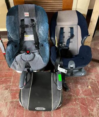 ASSORTED CHILDRENS CAR SEATS AS SHOWN