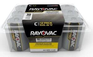 DESCRIPTION: (4) PACKS OF (12) ALKALINE BATTERIES BRAND/MODEL: RAYOVAC/ALC-12 INFORMATION: NOMINAL VOLTAGE: 1.5V RETAIL$: 10.30 PER PK OF 12 SIZE: C Q