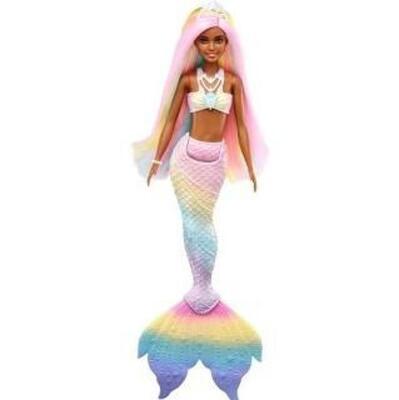 DESCRIPTION: (1) DREAMTOPIA RAINBOW MAGIC MERMAID DOLL BRAND/MODEL: BARBIE/GTF90-4B11F INFORMATION: DEEP TAN/COLORS CHANGE BASED OFF TEMP RETAIL$: $14