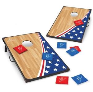 DESCRIPTION: (1) SPORTS AMERICANA CORNHOLE BOARDS BRAND/MODEL: EASTPOINT/1-1-16902-DS INFORMATION: NOT WATERPROOF/AMERICAN COLORS RETAIL$: $59.97 SIZE