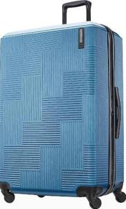 DESCRIPTION: (1) HARDSIDE SPINNER BRAND/MODEL: AMERICAN TOURISTER/122713-1090 INFORMATION: CHECK LUGGAGE/BLUE RETAIL$: $129.99 SIZE: 31"L X 19.8"W X 1